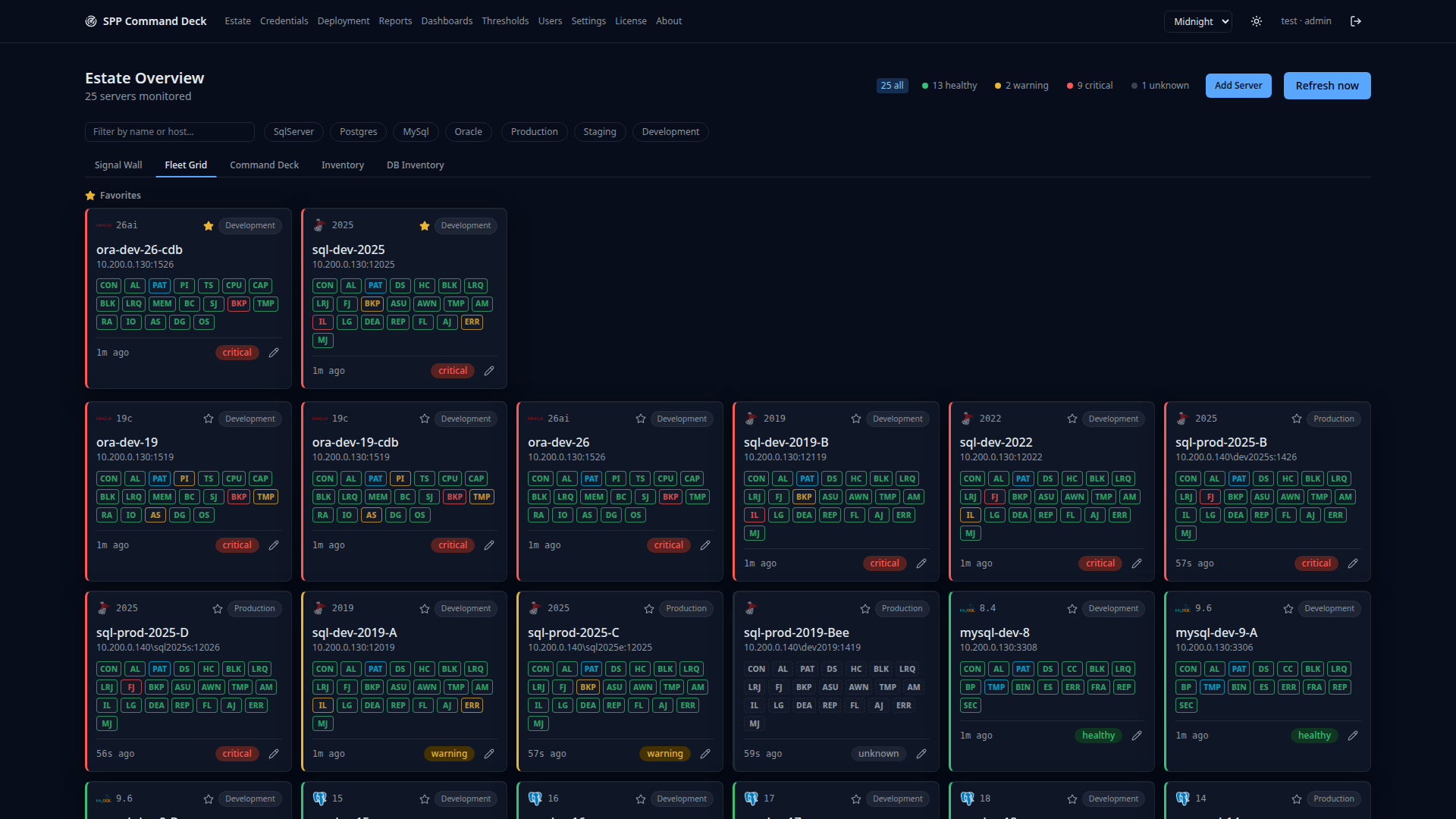 Fleet Grid view listing servers in a dense grid